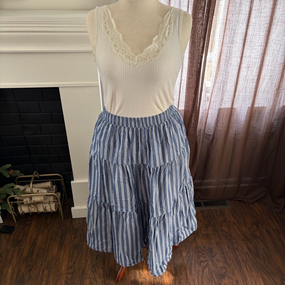 Cotton Vertical Striped Old Navy Pull On Midi Nautical Skirt With Pockets - Picture 8 of 12